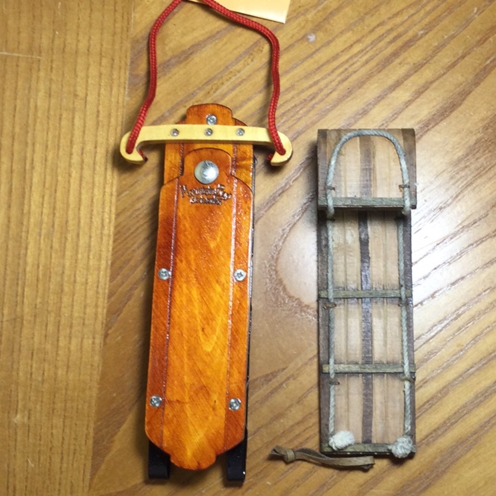2 Wooden Sled Ornaments